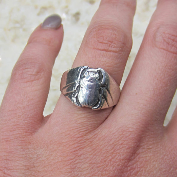 Vintage Sterling Silver Scarab Ring c.1970s