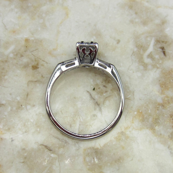 Vintage 14k White Gold .56 ct Emerald Cut Diamond Ring c.1940s