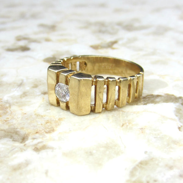 Vintage 14k Gold Modernist Diamond Ring c.1970s