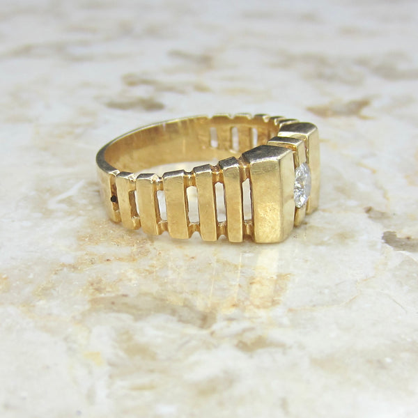 Vintage 14k Gold Modernist Diamond Ring c.1970s