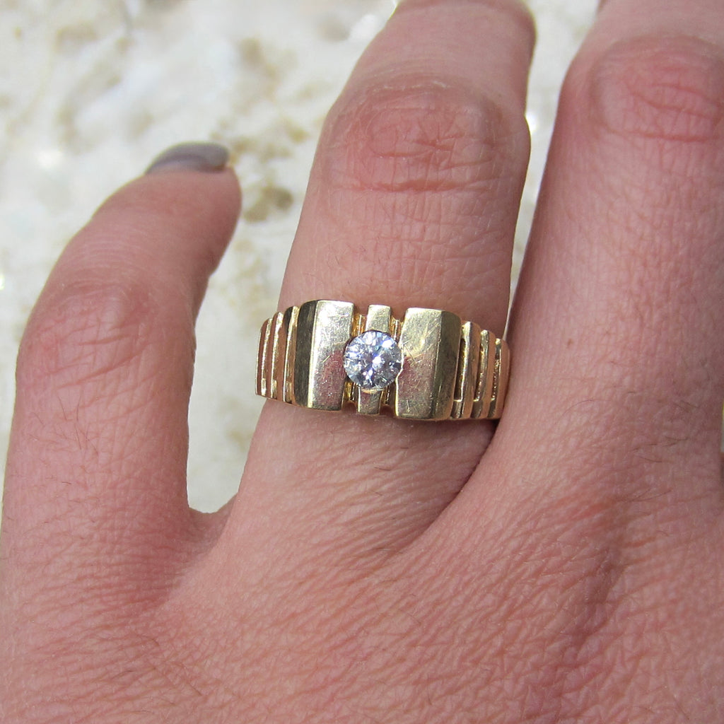 Vintage 14k Gold Modernist Diamond Ring c.1970s