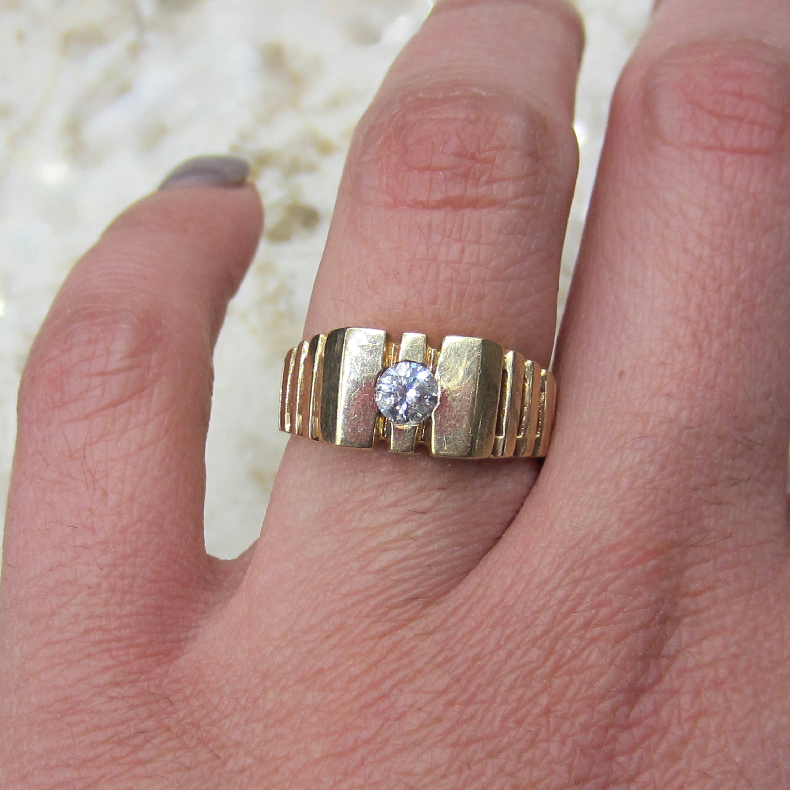 Vintage 14k Gold Modernist Diamond Ring c.1970s