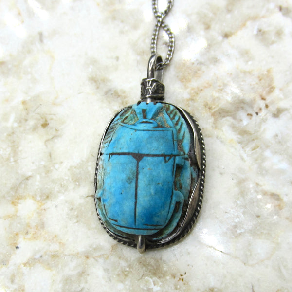 Vintage 800 Silver Egyptian Scarab Pendant