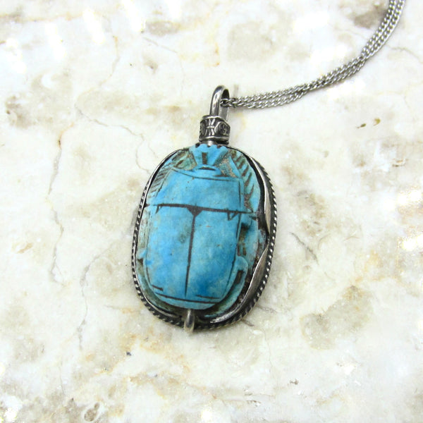 Vintage 800 Silver Egyptian Scarab Pendant