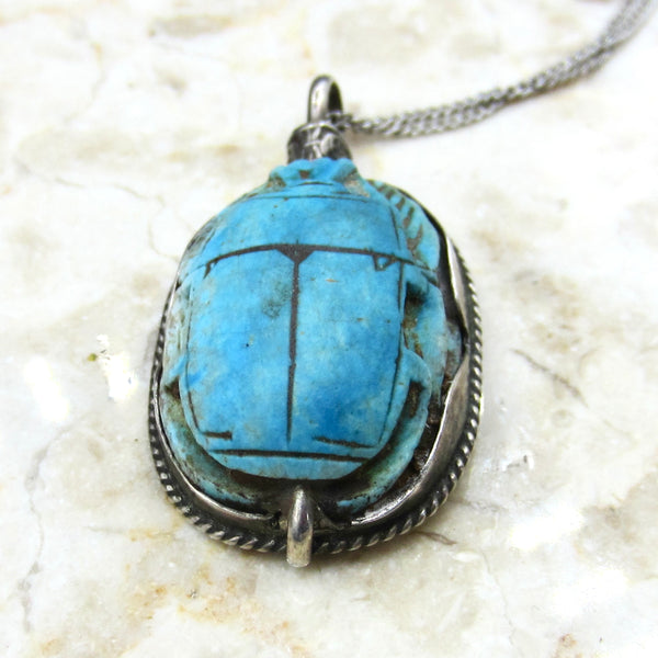 Vintage 800 Silver Egyptian Scarab Pendant