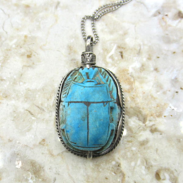 Vintage 800 Silver Egyptian Scarab Pendant