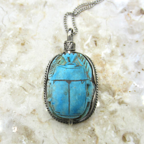 Vintage 800 Silver Egyptian Scarab Pendant