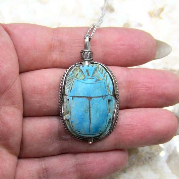 Vintage 800 Silver Egyptian Scarab Pendant