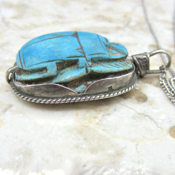 Vintage 800 Silver Egyptian Scarab Pendant