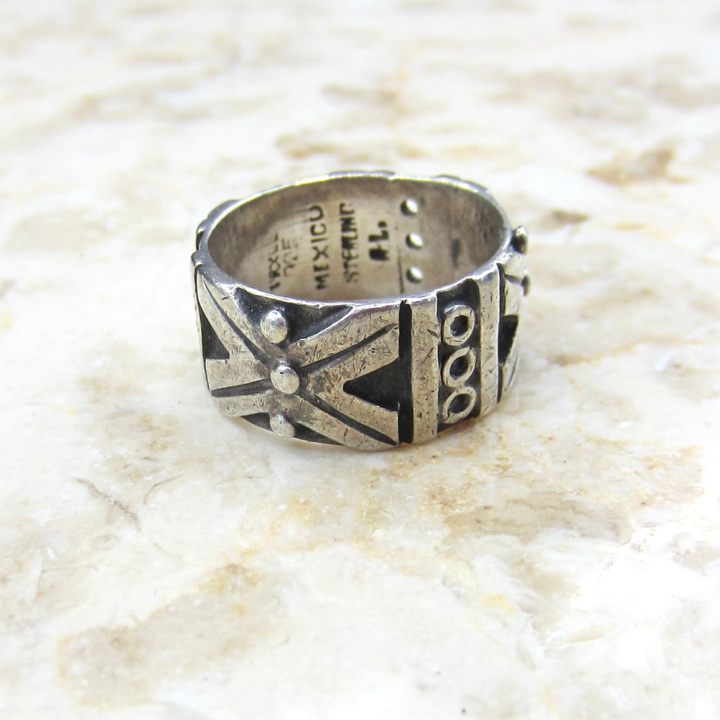 Vintage Taxco Mexican Sterling Silver Tribal Band Ring