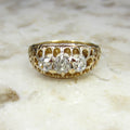 Antique Victorian 14k Gold Old Mine Cut Diamond Three Stone Ring c.1880s