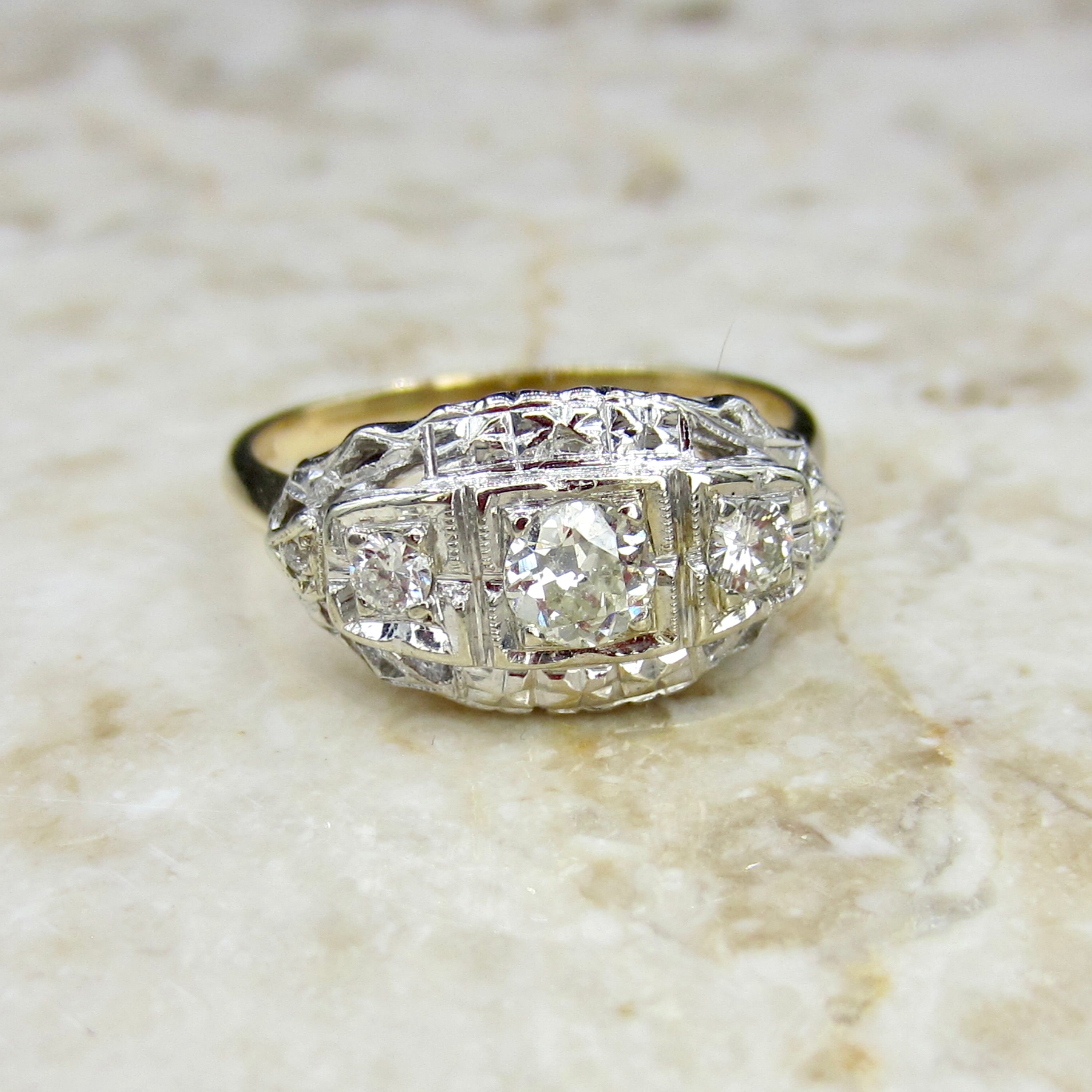 Vintage Art Deco 14k Gold Old European Cut Diamond Ring c.1930s