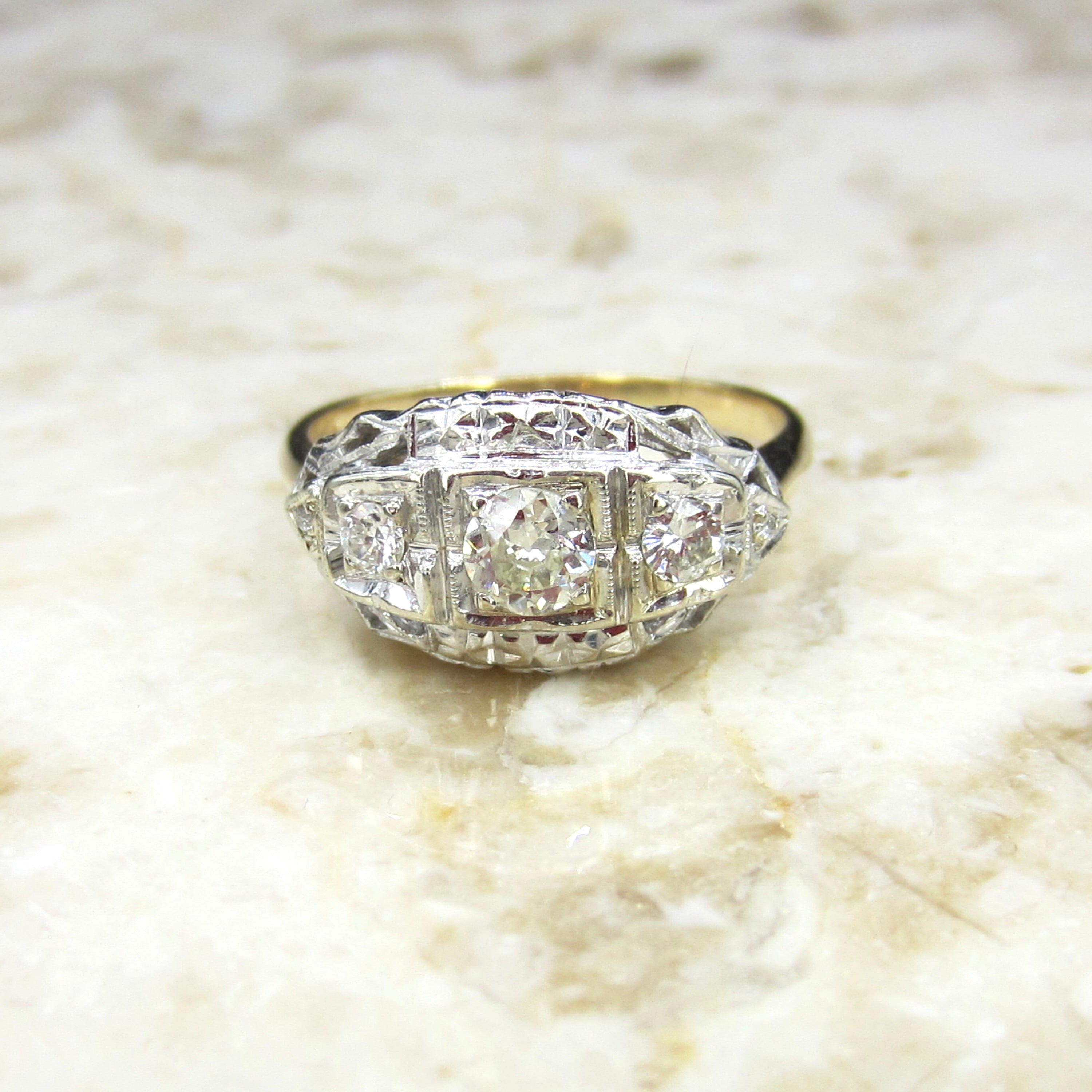 Vintage Art Deco 14k Gold Old European Cut Diamond Ring c.1930s