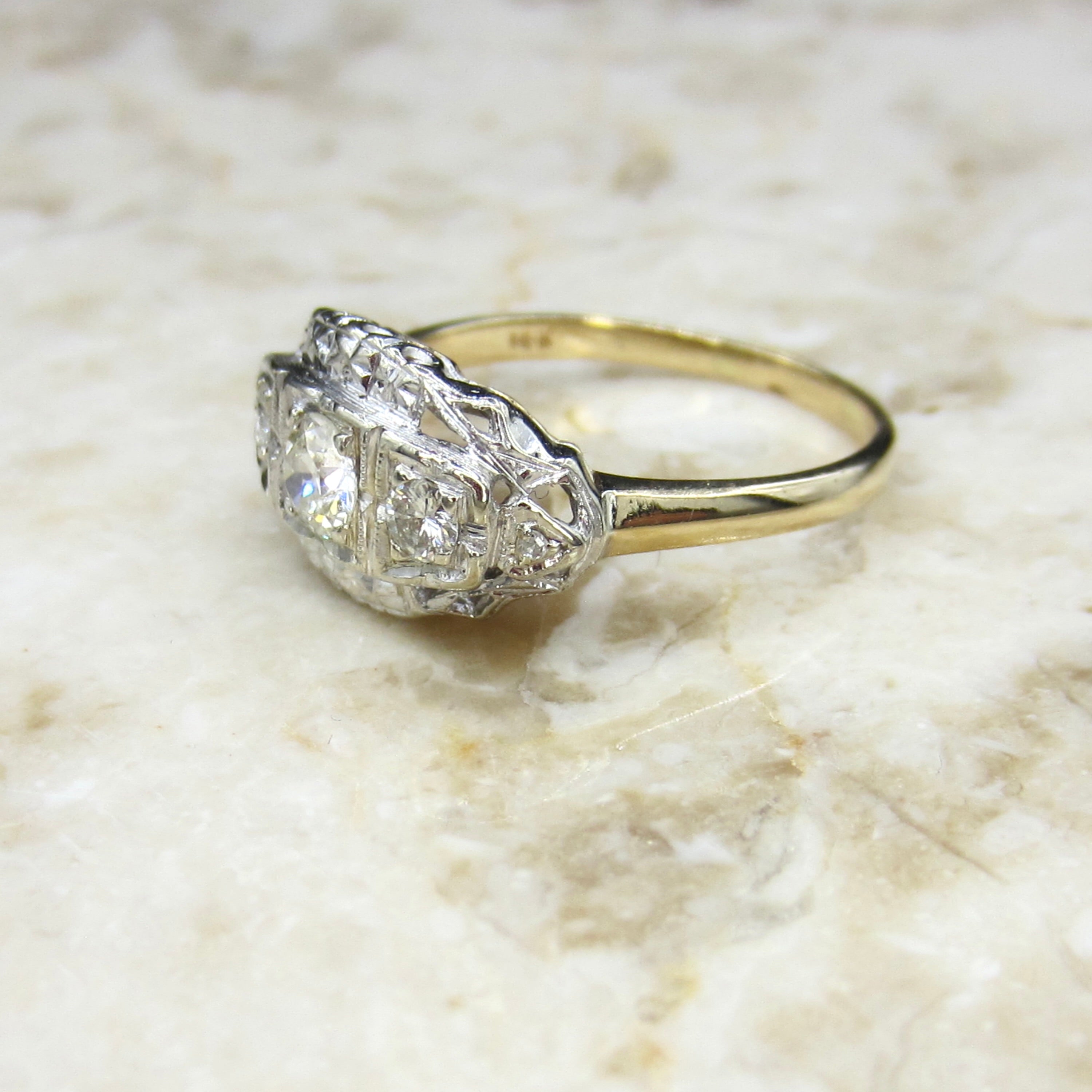 Vintage Art Deco 14k Gold Old European Cut Diamond Ring c.1930s