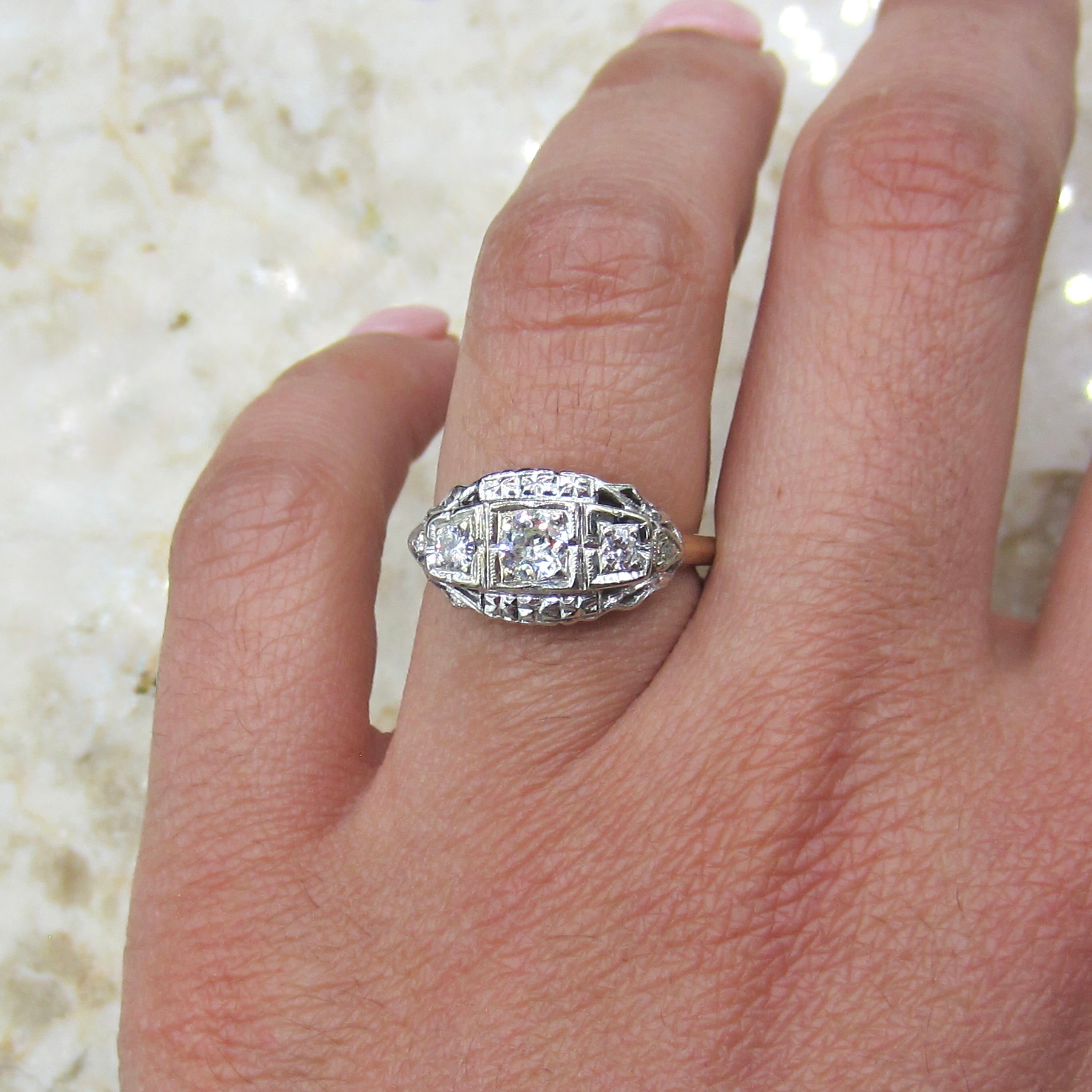 Vintage Art Deco 14k Gold Old European Cut Diamond Ring c.1930s