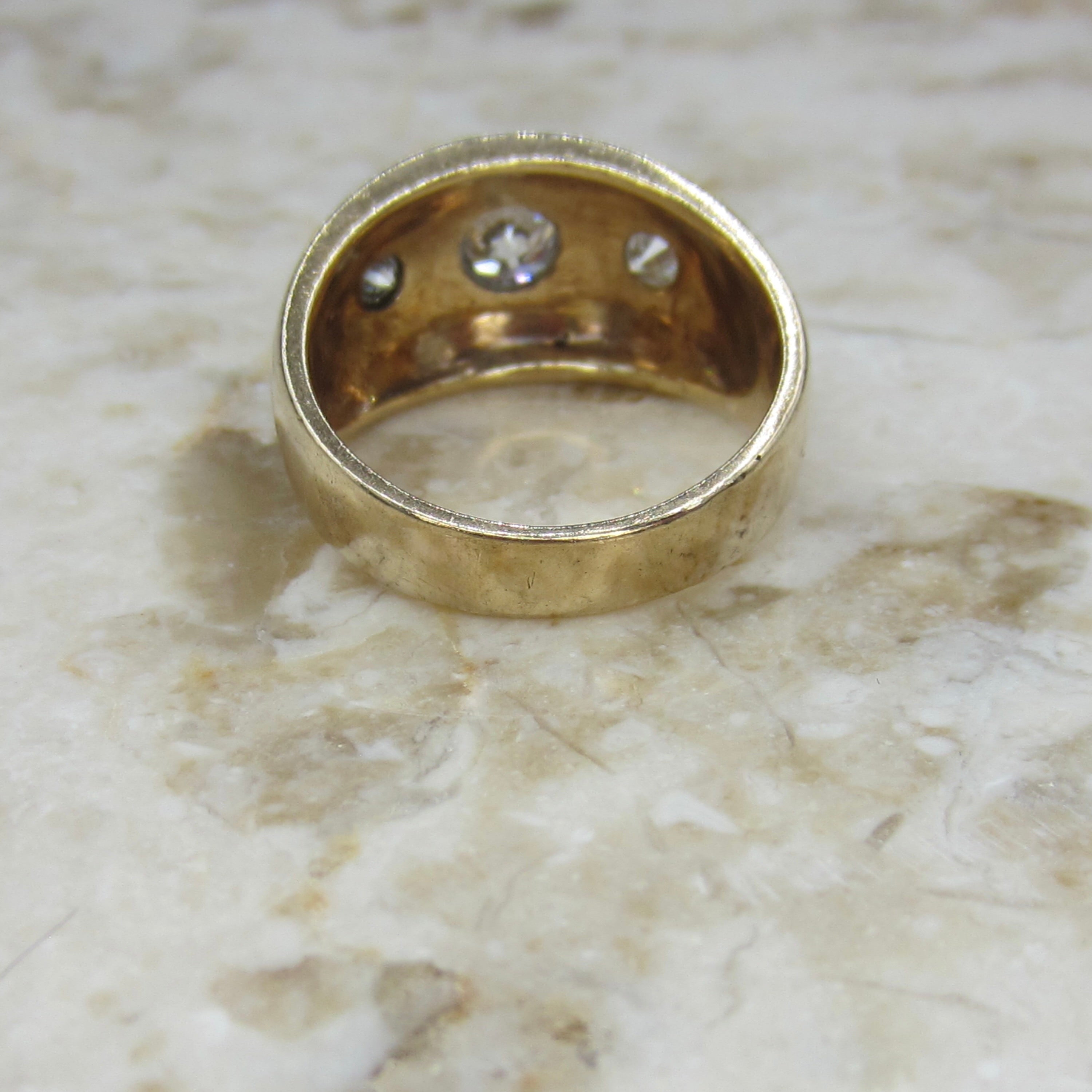 Antique Victorian 14k Gold Men’s Ring With Old Mine Cut Diamonds and Blue Enamel c.1900