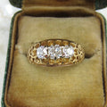Antique Victorian 14k Gold Old Mine Cut Diamond Three Stone Ring c.1880s