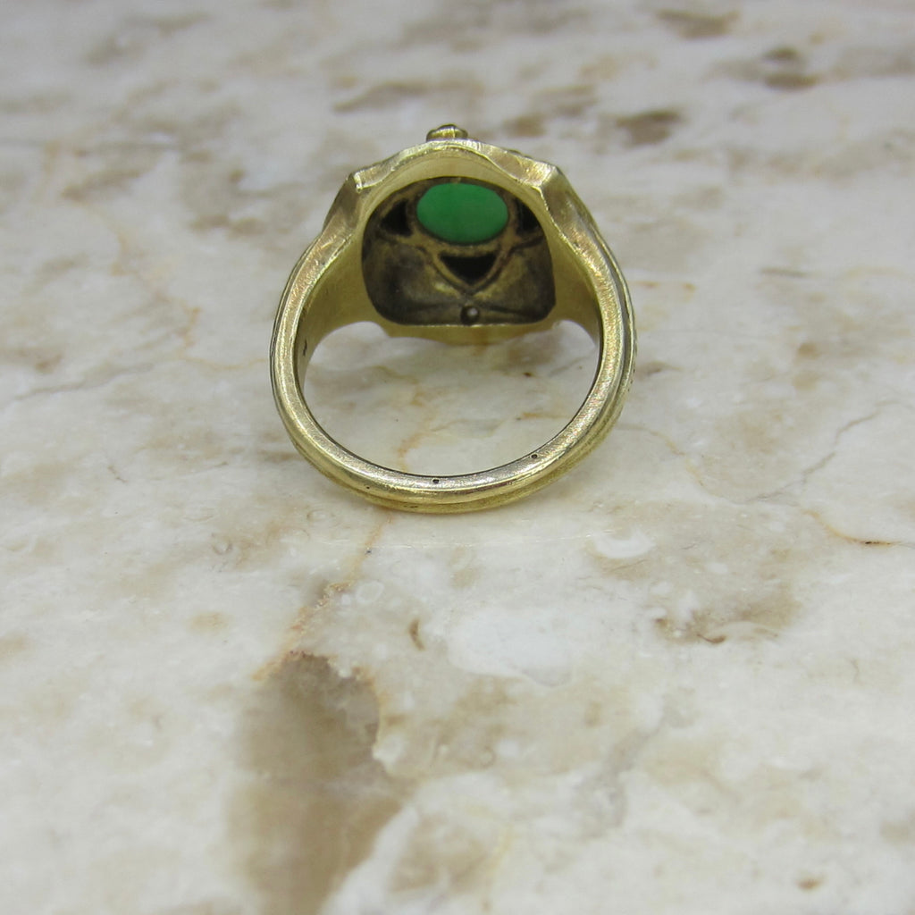 Antique 14k Gold Jade Onyx and Old Cut Diamond Ring c.1920