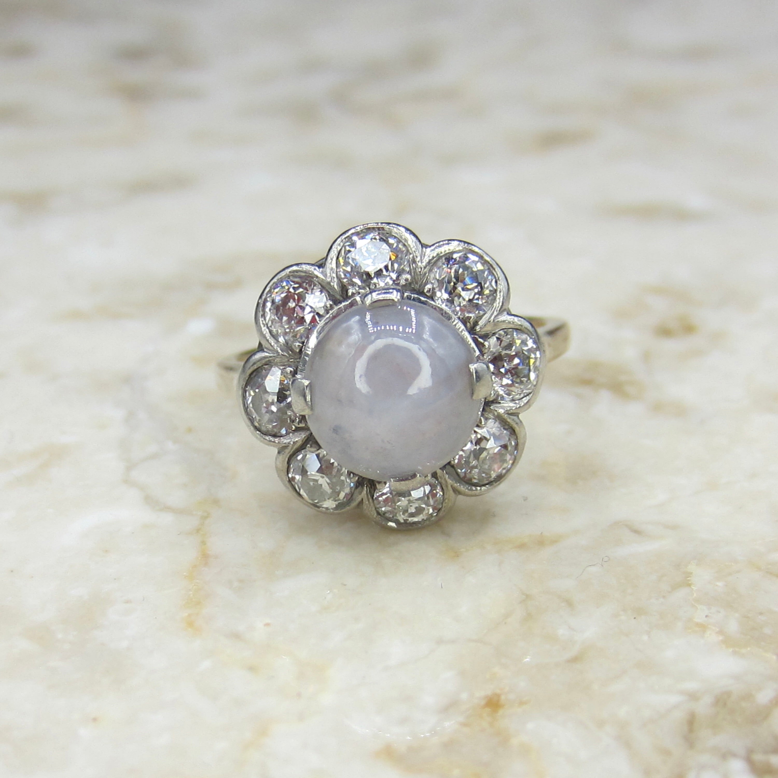 Antique Edwardian 14k Gold Star Sapphire and Old European Cut Diamond Ring c.1910