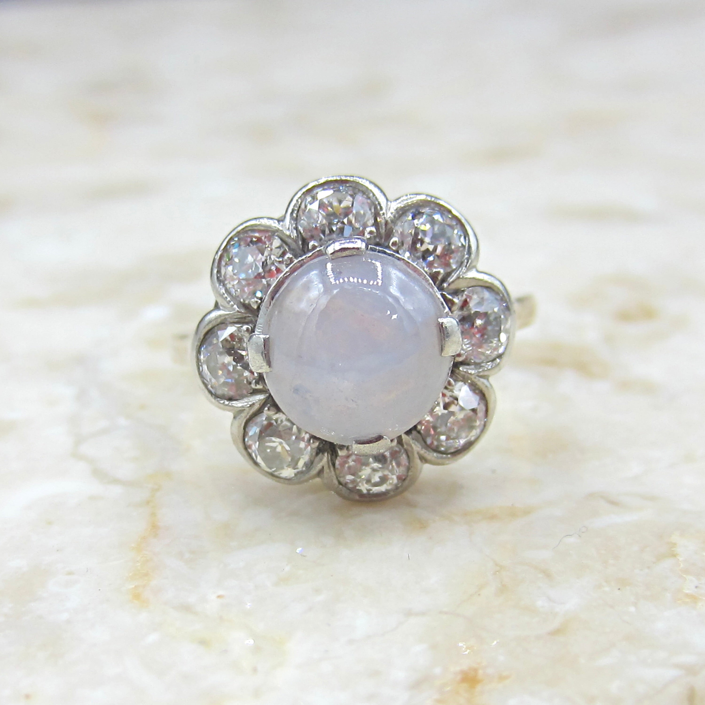 Antique Edwardian 14k Gold Star Sapphire and Old European Cut Diamond Ring c.1910