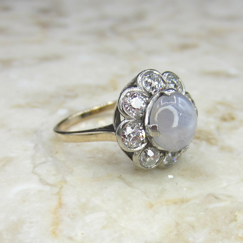 Antique Edwardian 14k Gold Star Sapphire and Old European Cut Diamond Ring c.1910