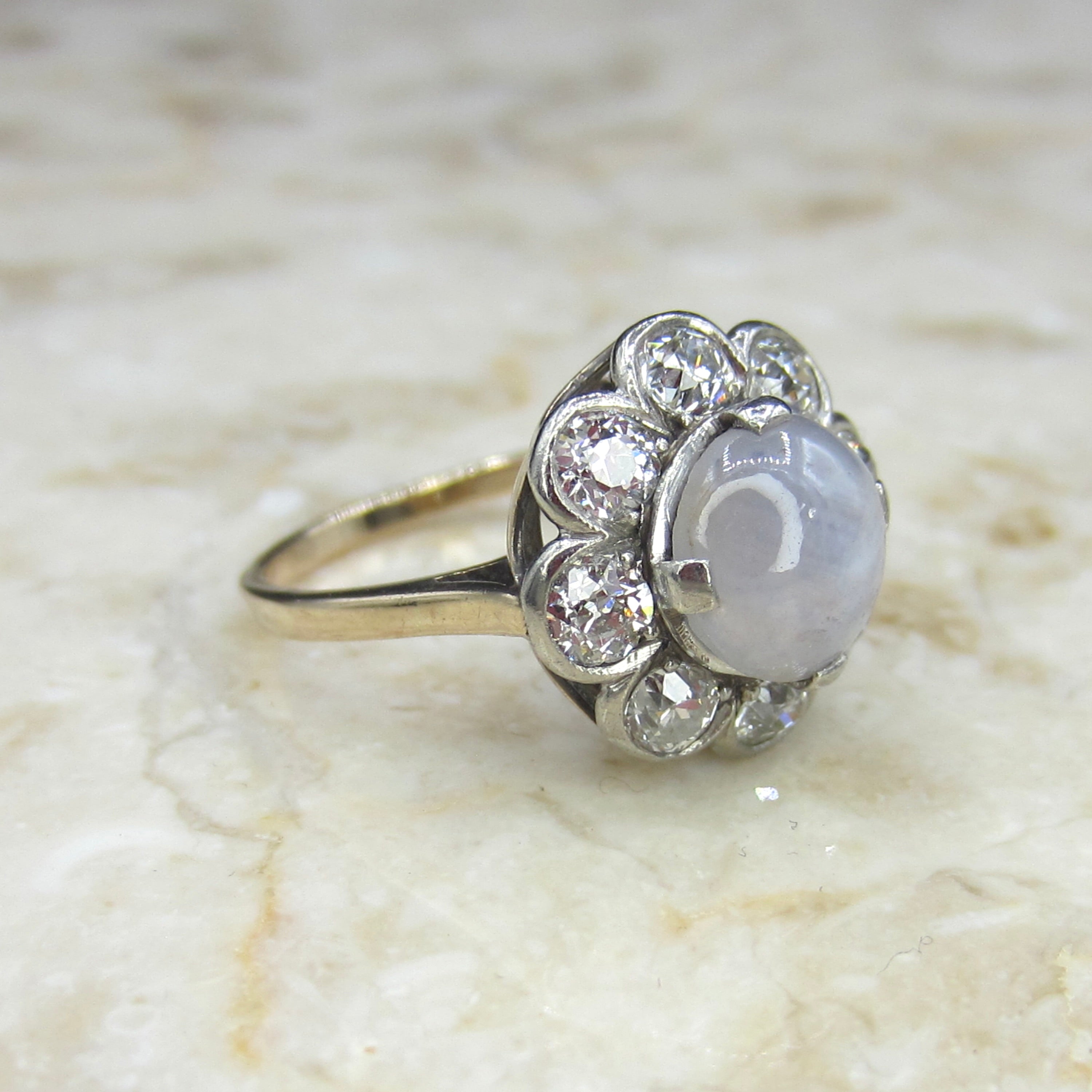 Antique Edwardian 14k Gold Star Sapphire and Old European Cut Diamond Ring c.1910