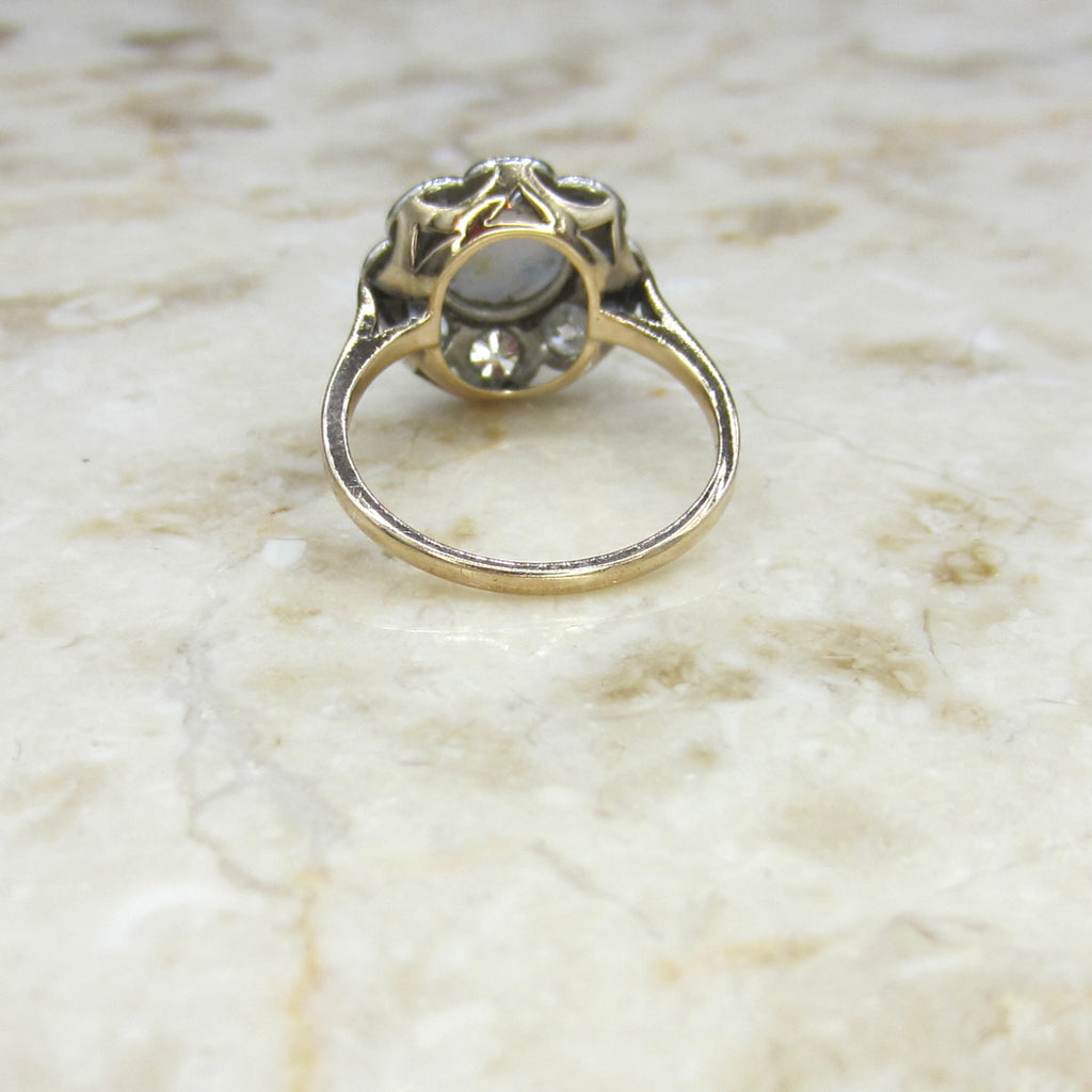 Antique Edwardian 14k Gold Star Sapphire and Old European Cut Diamond Ring c.1910