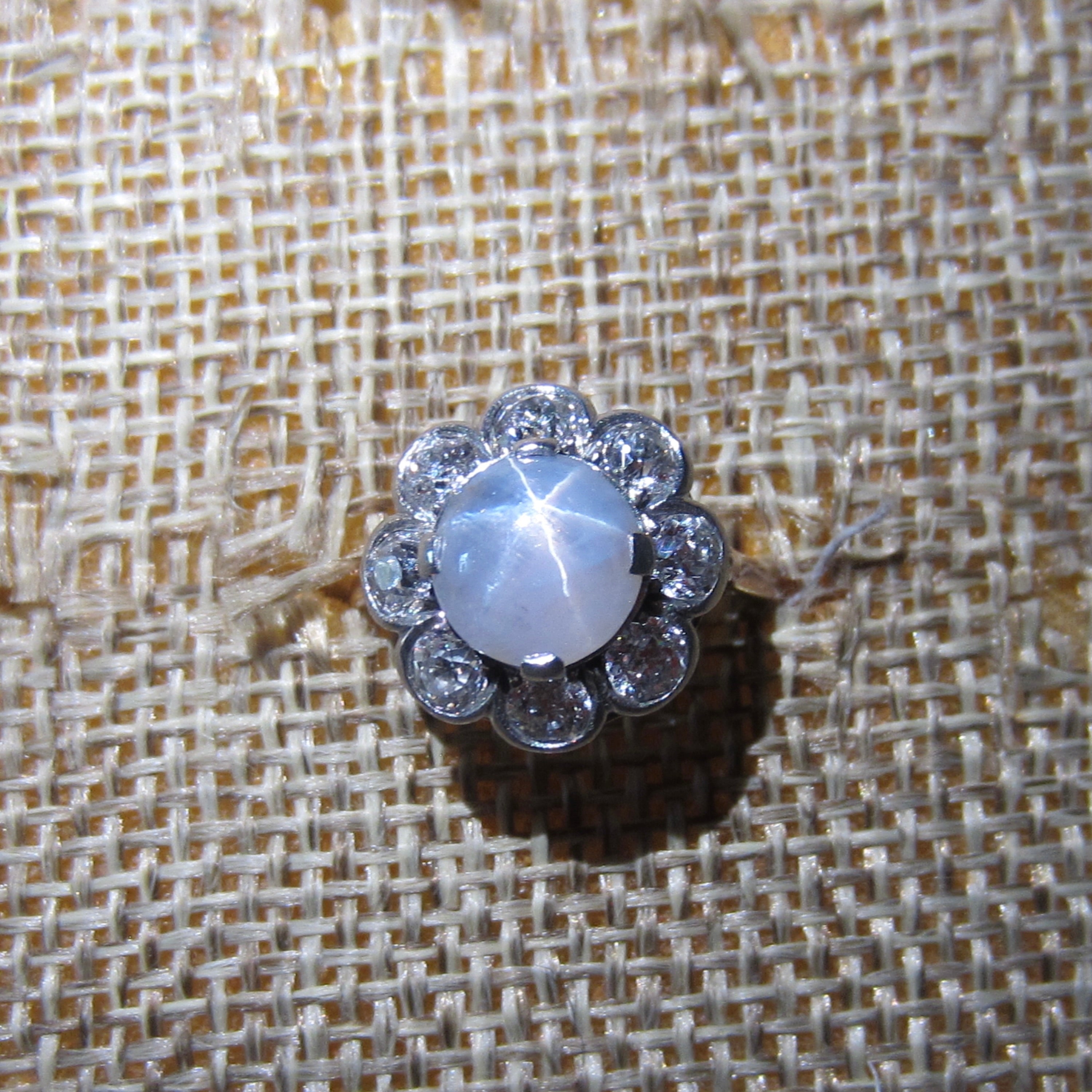 Antique Edwardian 14k Gold Star Sapphire and Old European Cut Diamond Ring c.1910