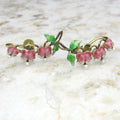 Antique Art Nouveau 14k Gold Enamel Krementz Bleeding Heart Flower Screw Back Earrings