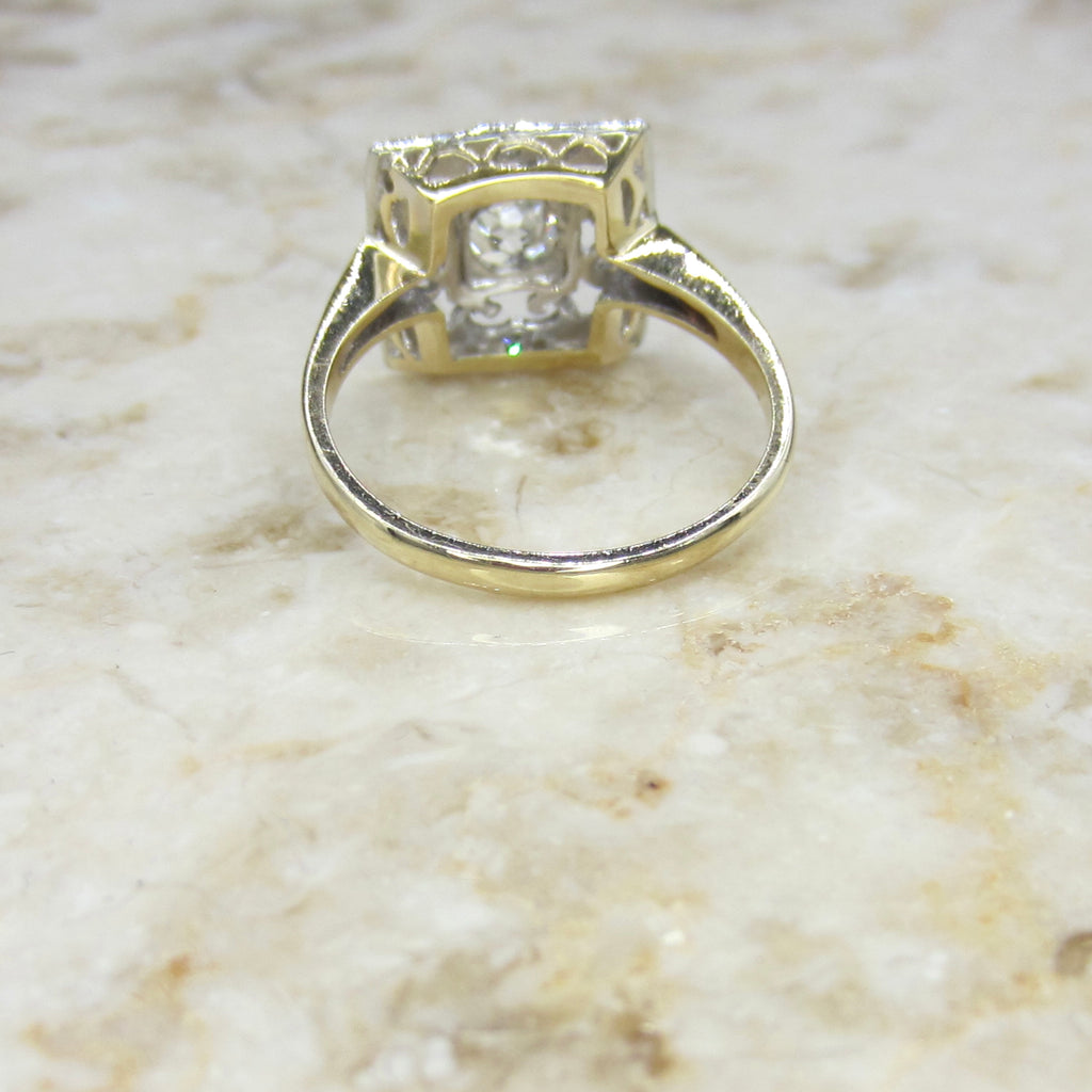Antique Square Set Old Mine Cut Diamond Ring c.1930