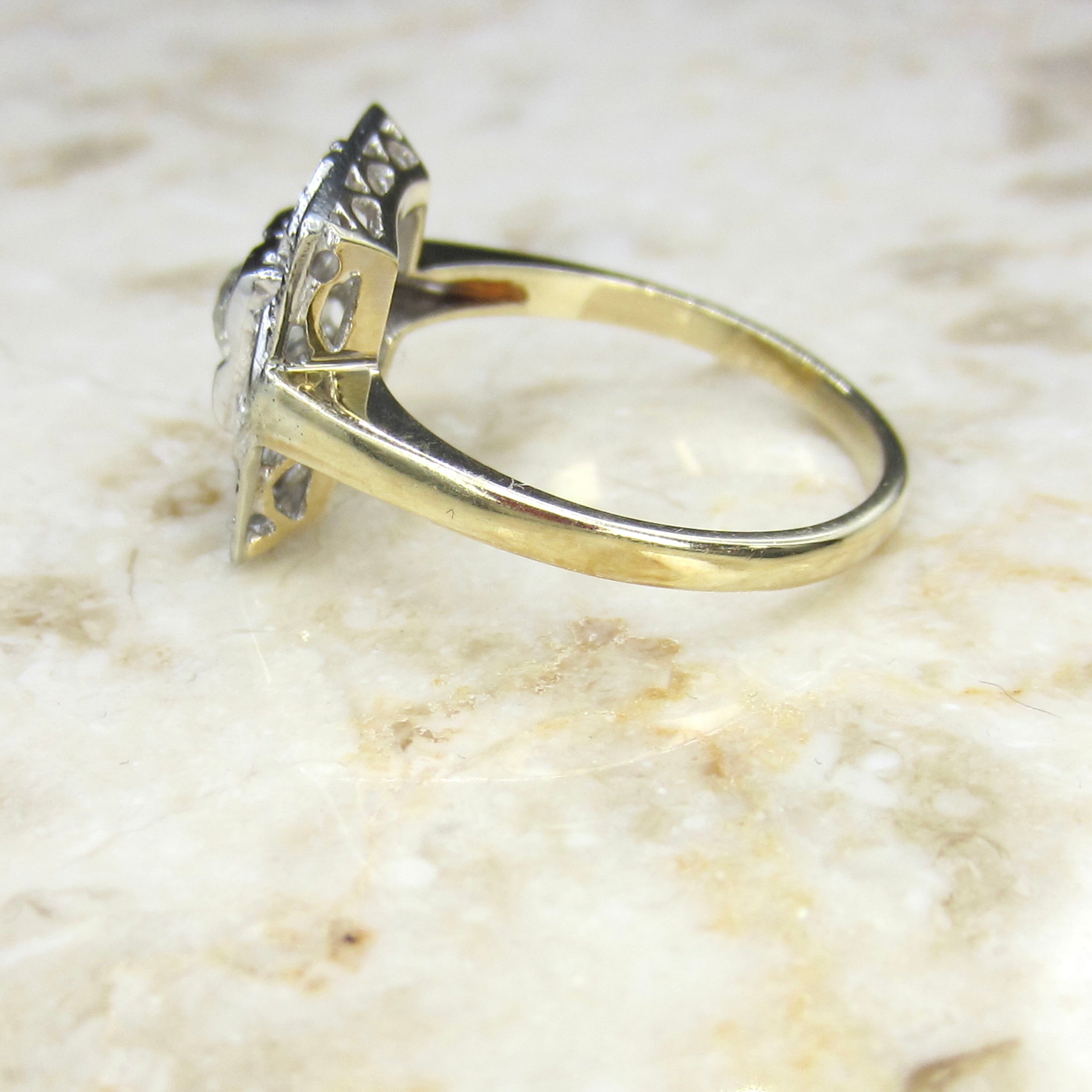 Antique Square Set Old Mine Cut Diamond Ring c.1930