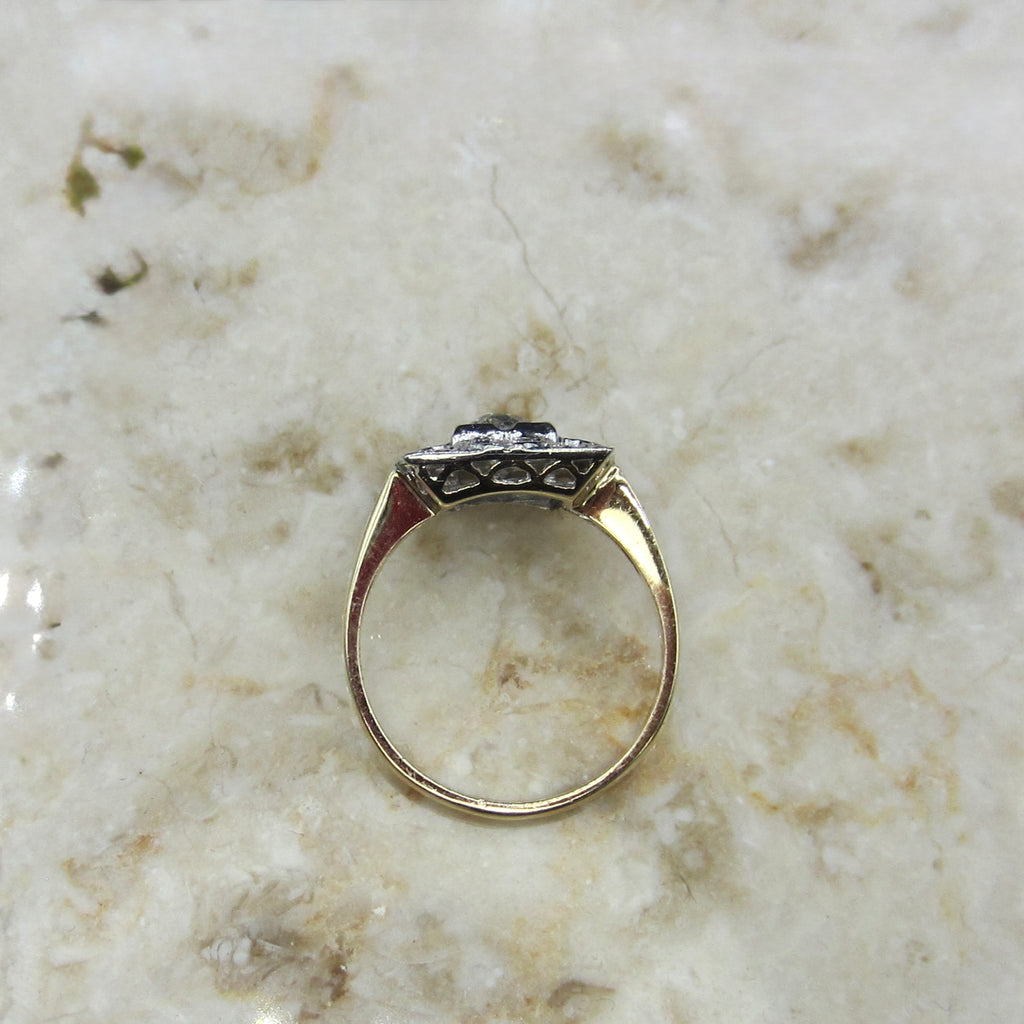 Antique Square Set Old Mine Cut Diamond Ring c.1930