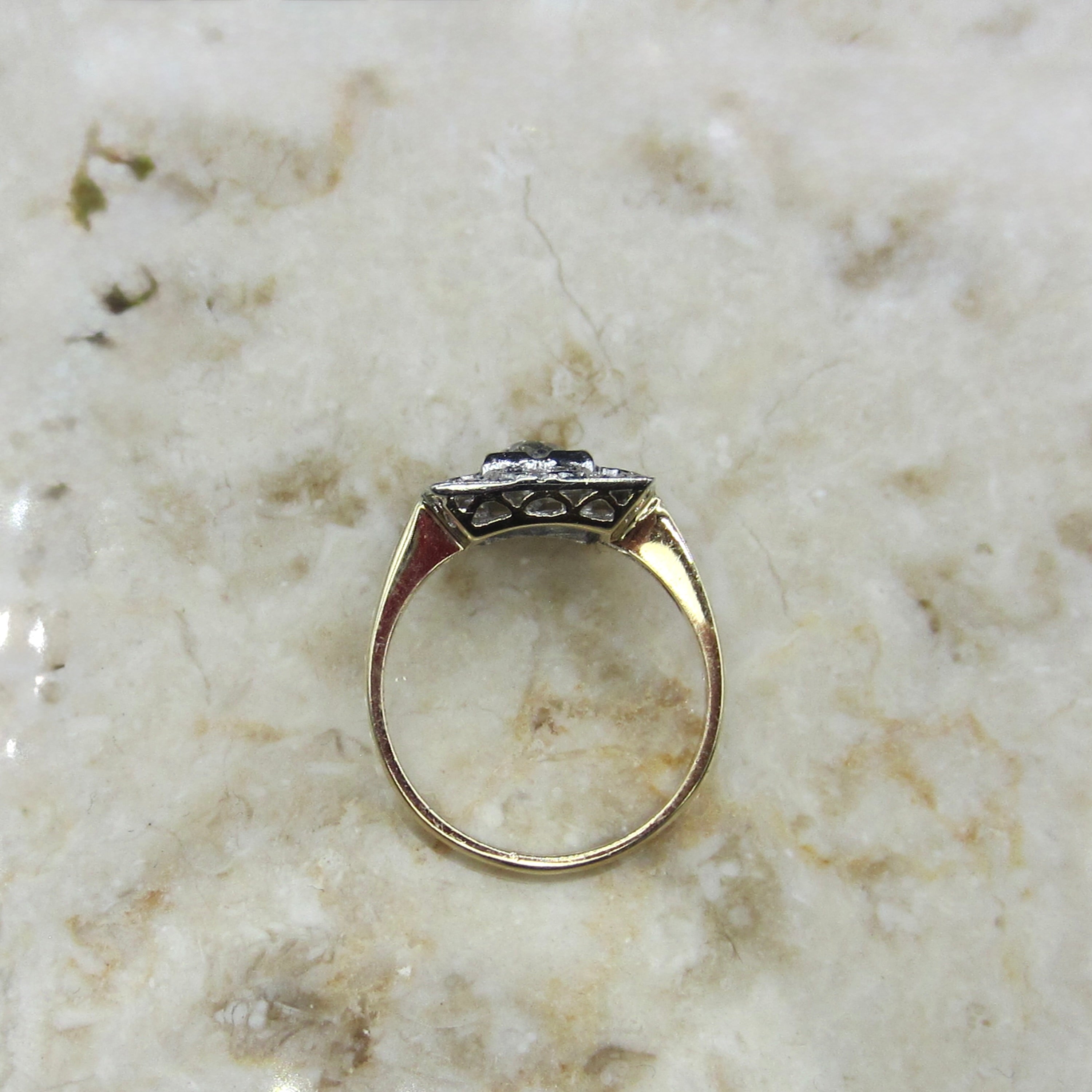 Antique Square Set Old Mine Cut Diamond Ring c.1930