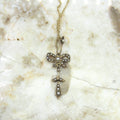 Antique Edwardian 14k Gold Seed Pearl Bow Lavaliere Charm Necklace c.1910