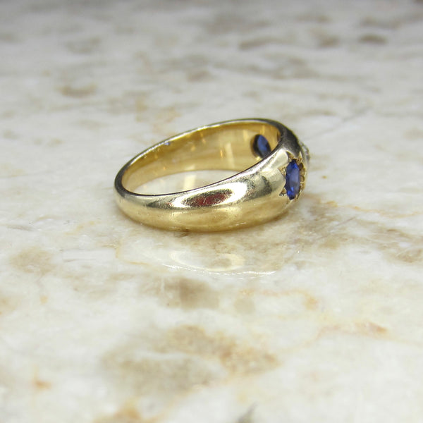 Antique 18k Gold Old European Cut Diamond and Sapphire Ring c.1900