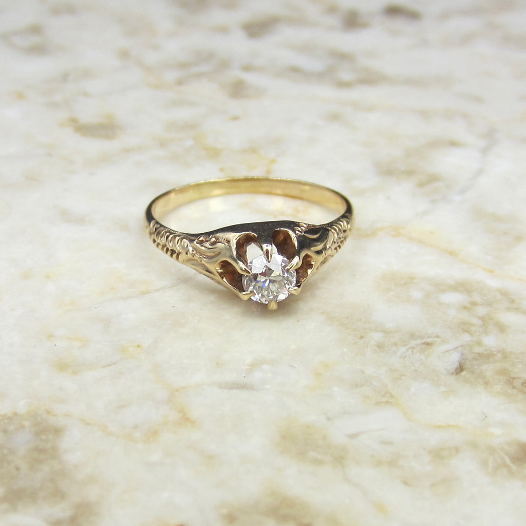 Vintage 14k Gold .30 ct Diamond Solitaire Ring c.1930s