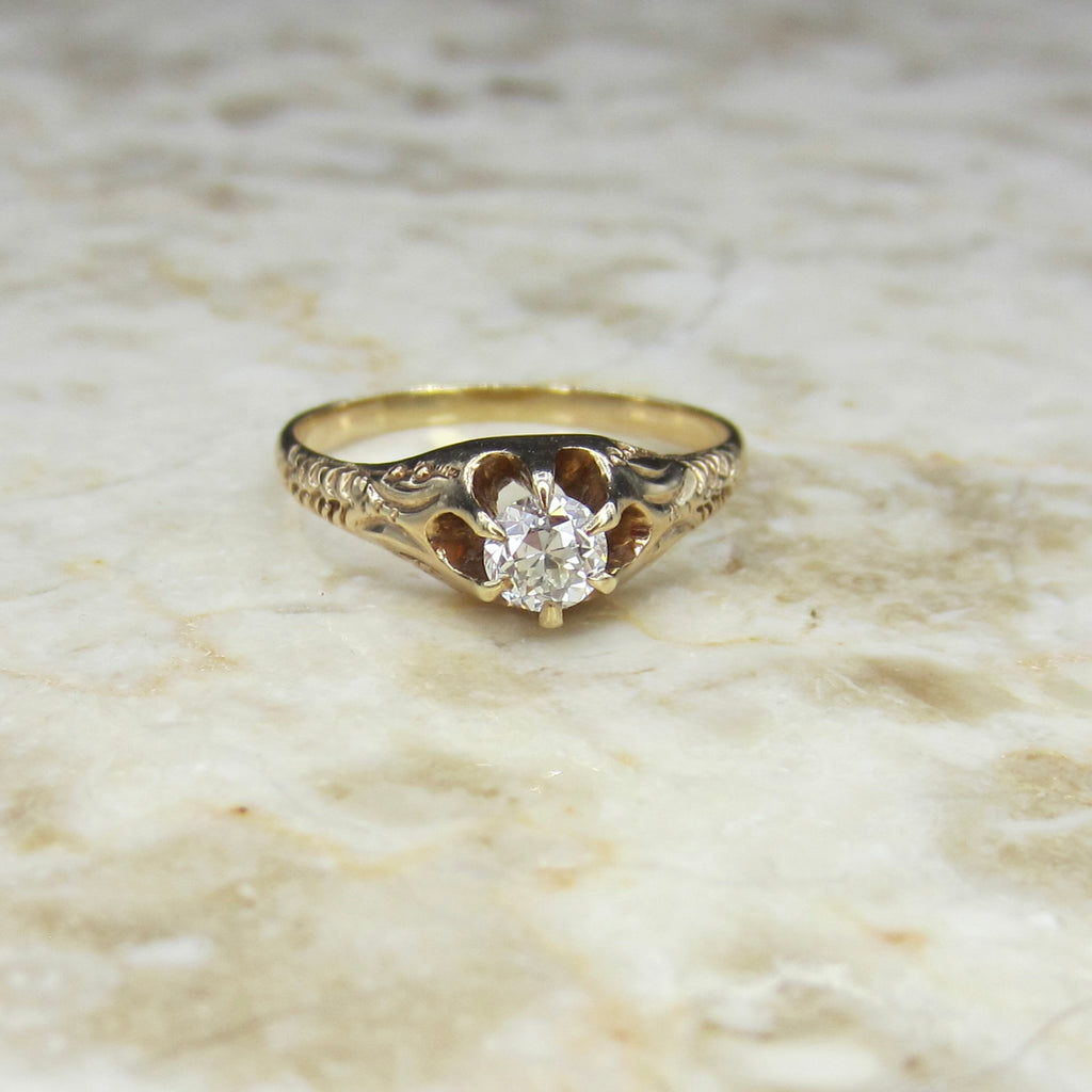 Vintage 14k Gold .30 ct Diamond Solitaire Ring c.1930s