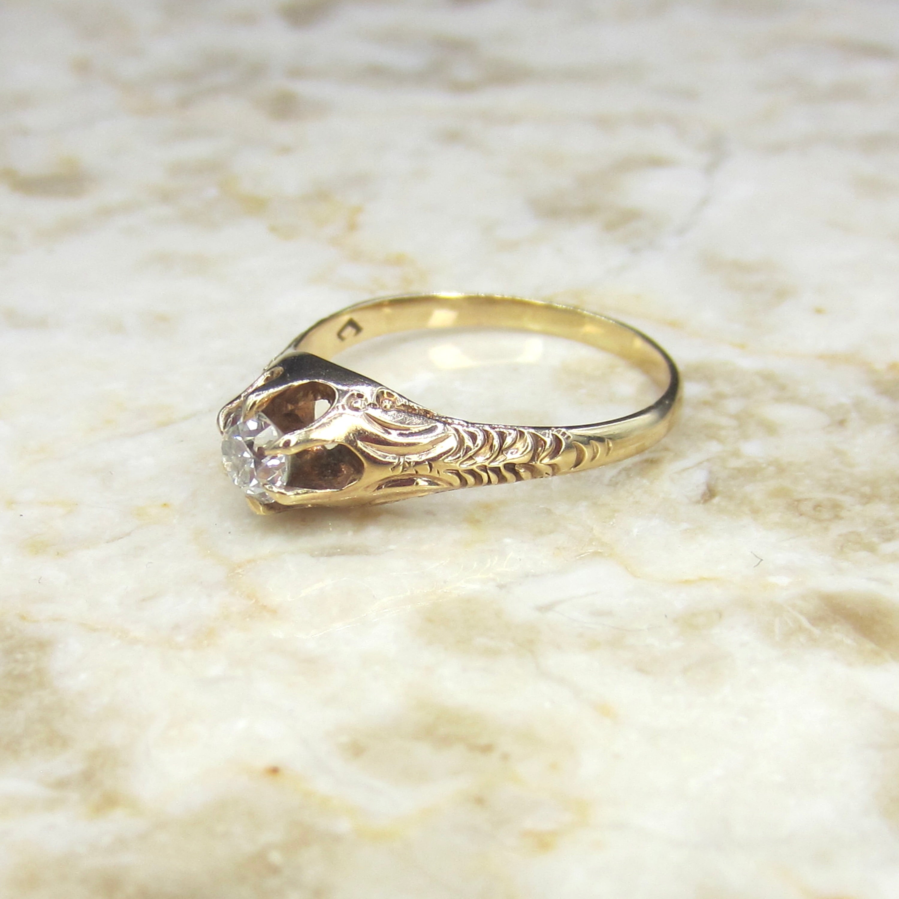 Vintage 14k Gold .30 ct Diamond Solitaire Ring c.1930s