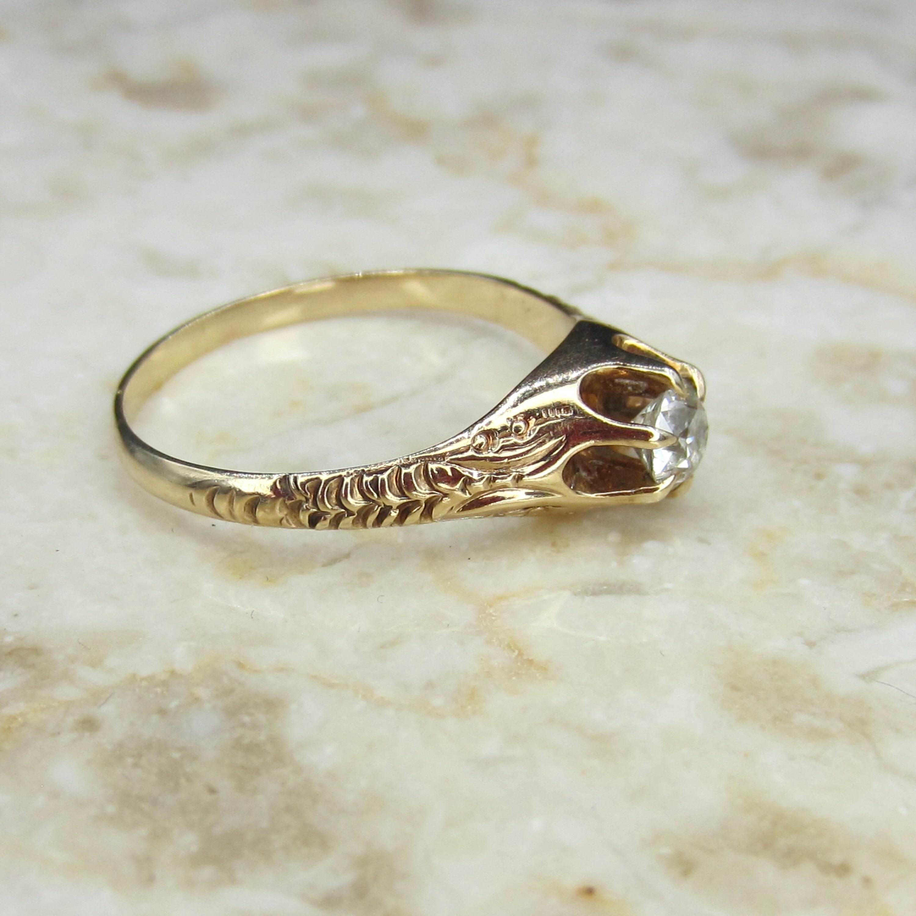 Vintage 14k Gold .30 ct Diamond Solitaire Ring c.1930s