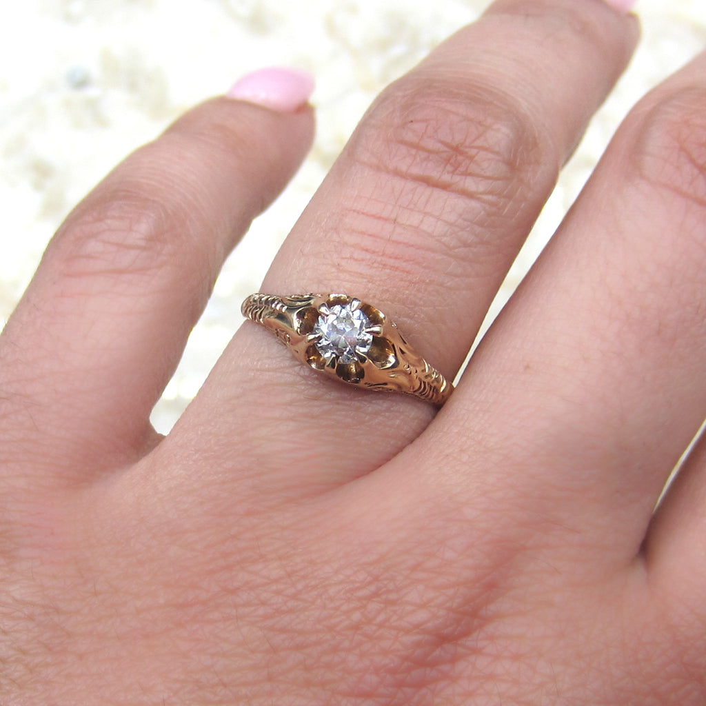 Vintage 14k Gold .30 ct Diamond Solitaire Ring c.1930s
