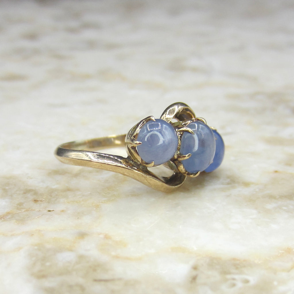 Vintage 14k Gold Triple Star Sapphire Ring c.1940s