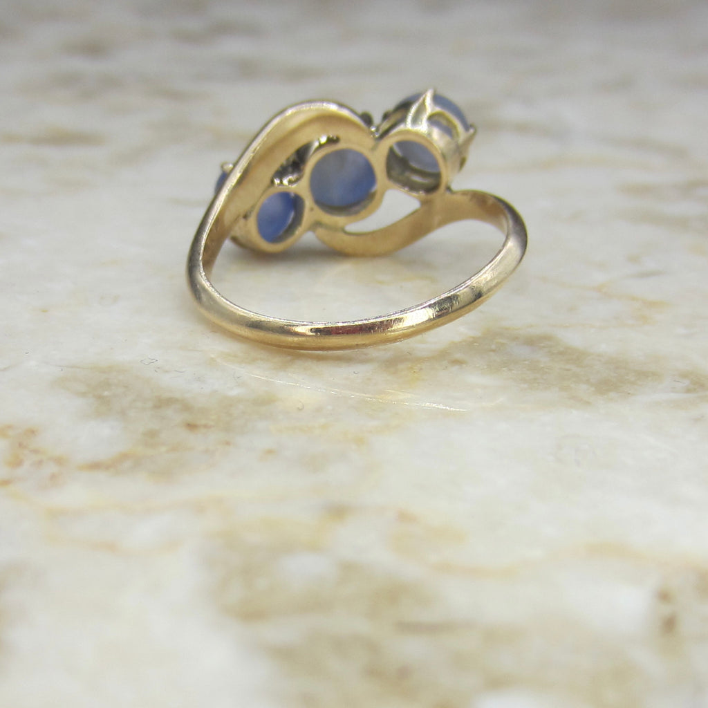 Vintage 14k Gold Triple Star Sapphire Ring c.1940s