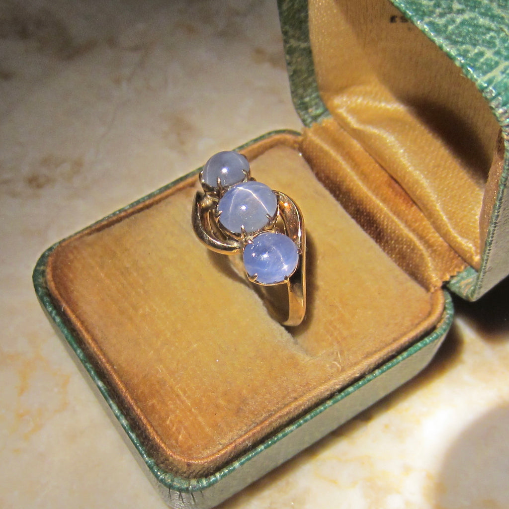 Vintage 14k Gold Triple Star Sapphire Ring c.1940s
