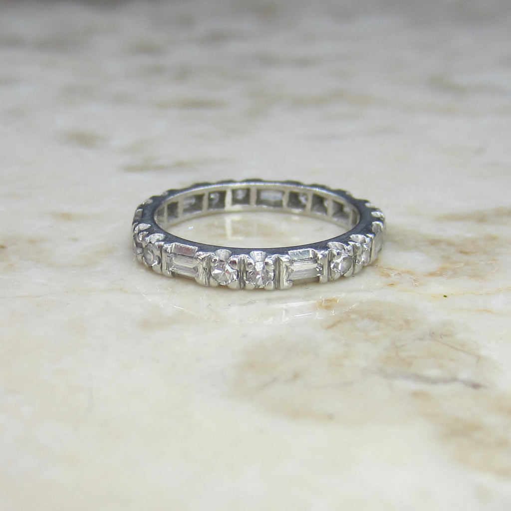 Vintage Art Deco Platinum Diamond Baguette and Round Eternity Ring 1939
