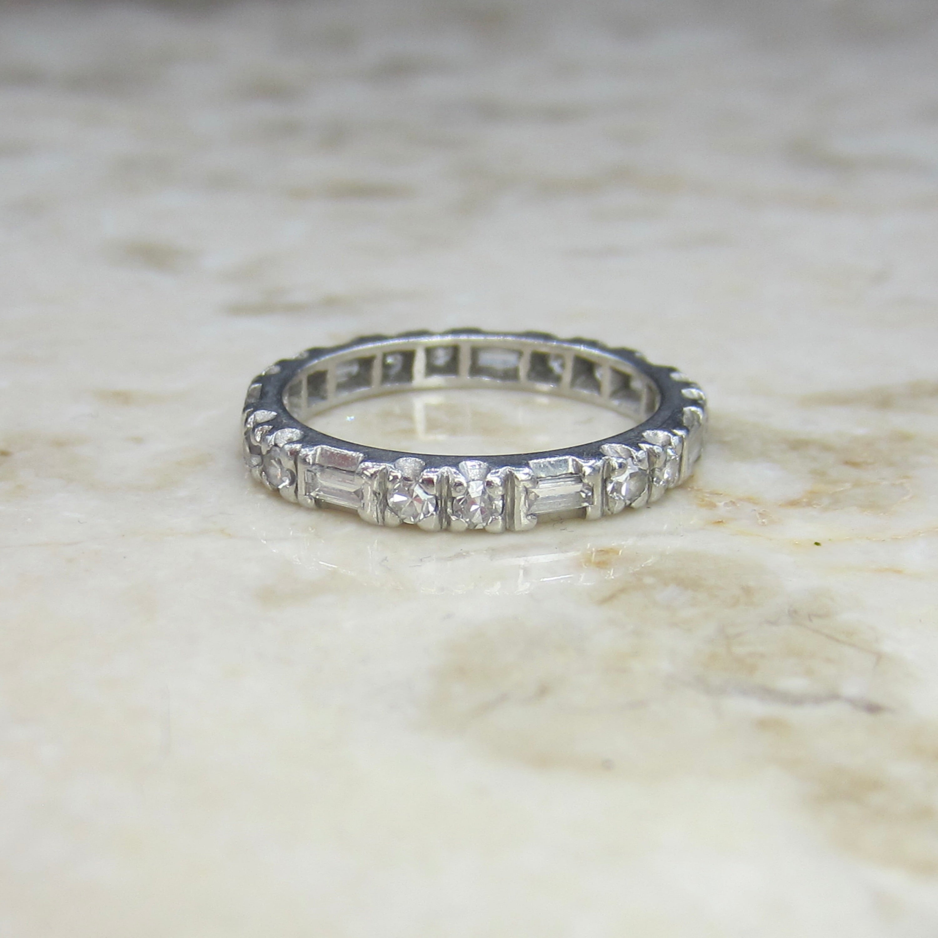 Vintage Art Deco Platinum Diamond Baguette and Round Eternity Ring 1939