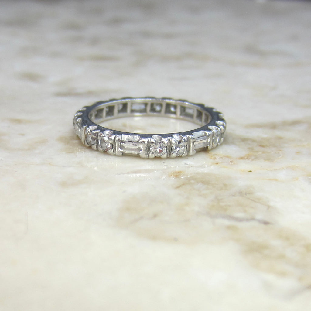 Vintage Art Deco Platinum Diamond Baguette and Round Eternity Ring 1939
