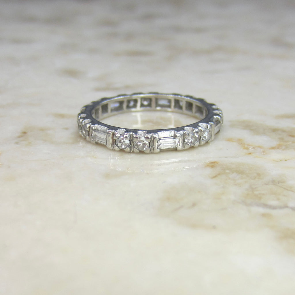 Vintage Art Deco Platinum Diamond Baguette and Round Eternity Ring 1939