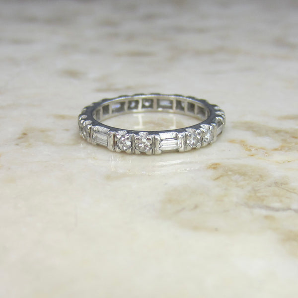 Vintage Art Deco Platinum Diamond Baguette and Round Eternity Ring 1939