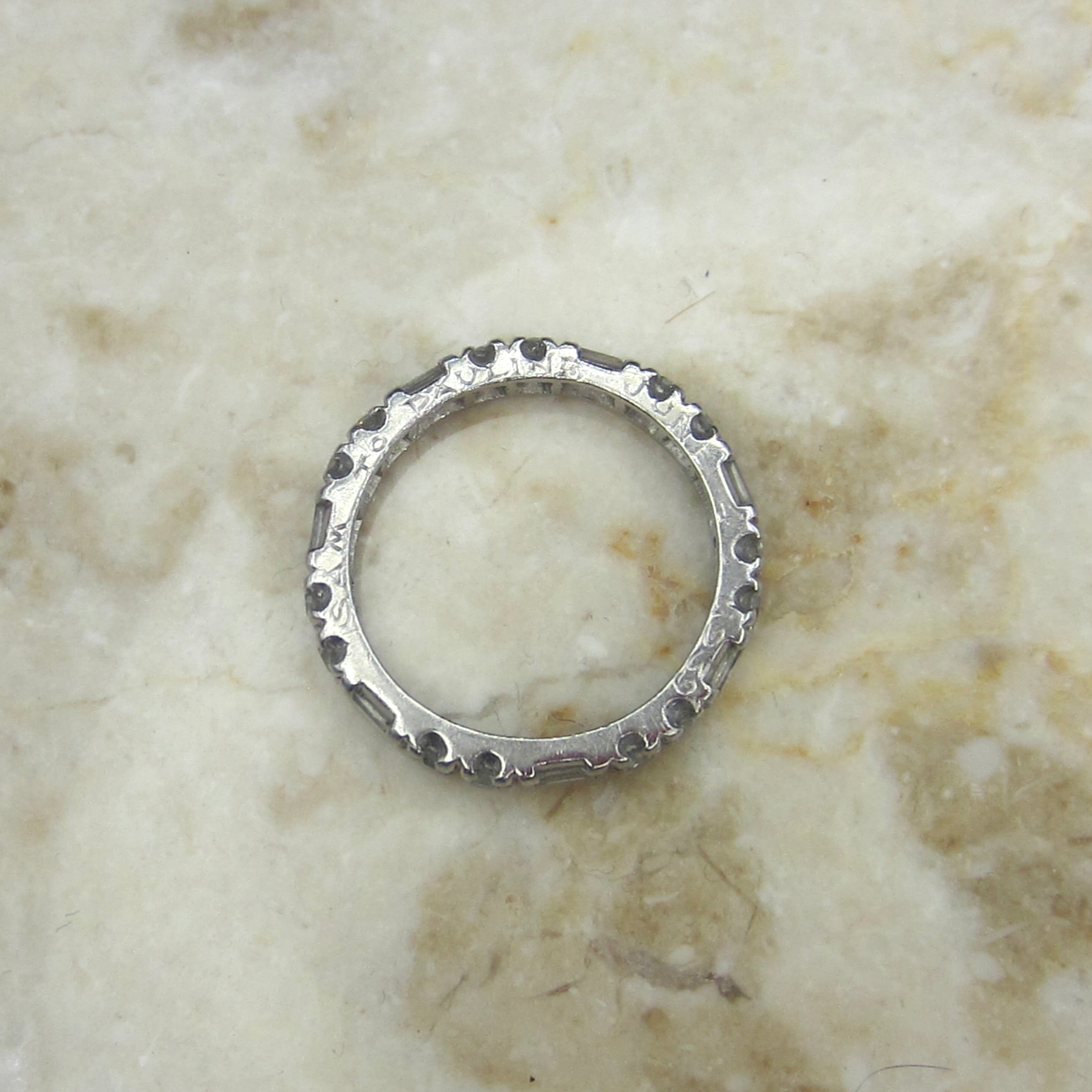Vintage Art Deco Platinum Diamond Baguette and Round Eternity Ring 1939