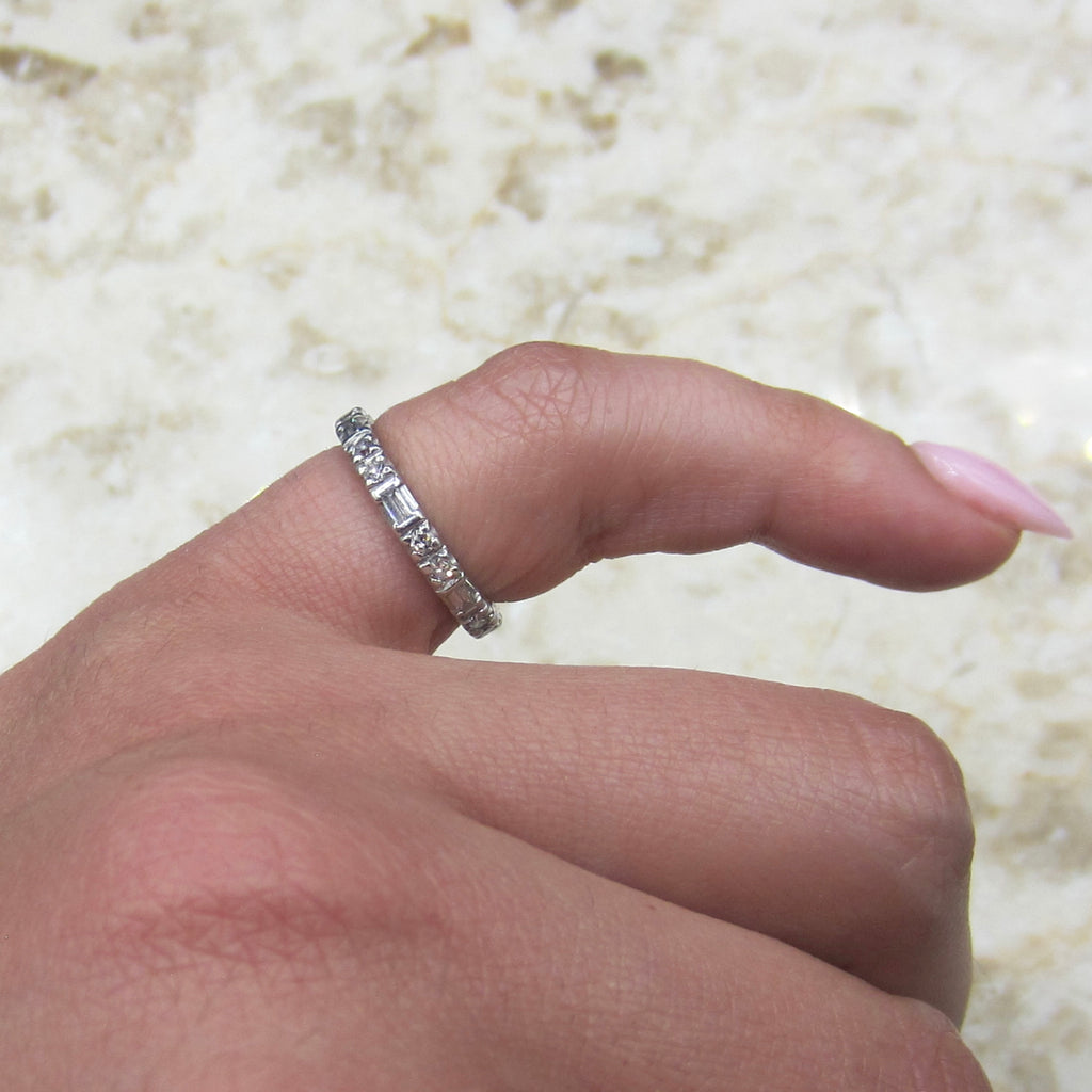 Vintage Art Deco Platinum Diamond Baguette and Round Eternity Ring 1939